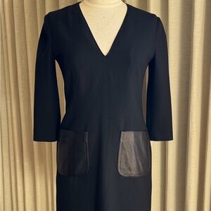 Burberry Elegant Black Dress with Leather Accents